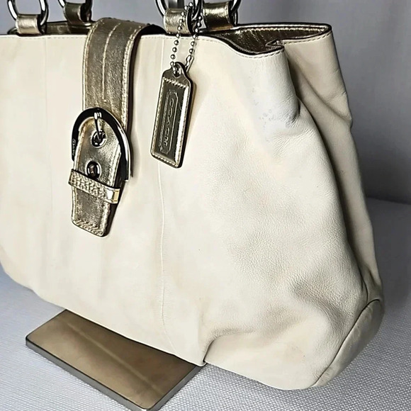 Coach Soho Cream and Gold Leather Tote with Magnetic Enclosure Women's Purse - Picture 6 of 16